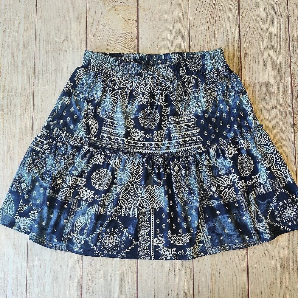 No Boundaries paisley tie dye tiered ruffle skater skirt sz S - Picture 2 of 7